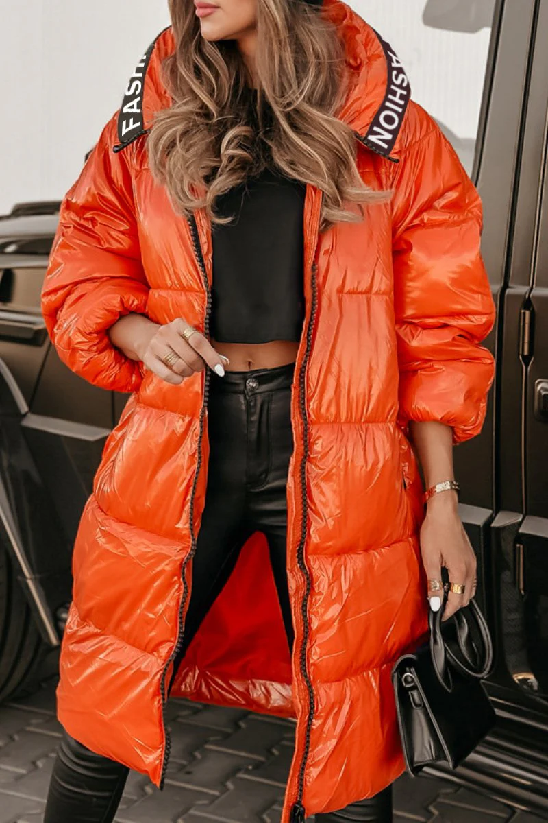 Women's Letter Design Hooded Cotton Coat